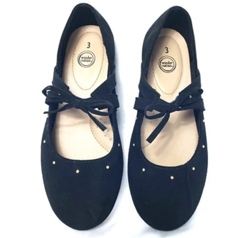 Kids Black Mary Jane Flats Shoes Studded‎ Bow Size 3 Wonder Nation